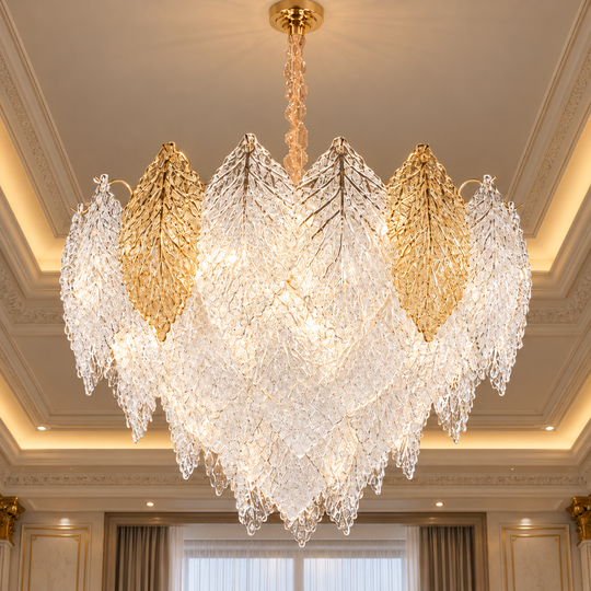 Crystal Chandelier LACE Eleganza 9xE14, Διάμετρος 50cm, Ύψος 36cm, Γυαλιστερό Χρυσό, Ρυθμιζόμενο Ύψος, Κομψή σχεδίαση