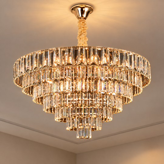 Κρυστάλλινος πολυέλαιος VALMONT Regalis 15xE14, D80 cm, Χρυσός, Ρυθμιζόμενο Ύψος, Μέταλλο και Κρύσταλλο
