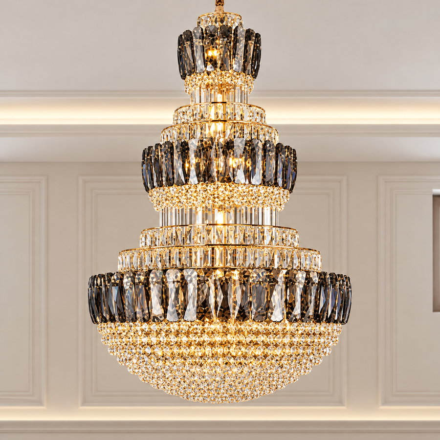 VELIOR Supremo Crystal Chandelier 40xE14, D100 cm, Χρυσό, Ρυθμιζόμενο Ύψος, Μέταλλο και Κρύσταλλο