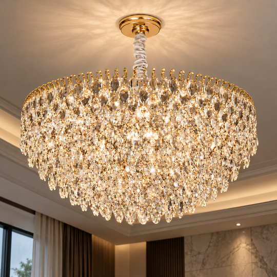 ERDENET Magno Crystal Πολυέλαιος, 12xE14, Διάμετρος 60 cm, Μέταλλο και Κρύσταλλο, Γυαλιστερό χρυσό, Ρυθμιζόμενο ύψος