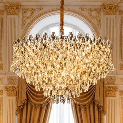 Crystal Chandelier MONARCH Regalis 19xE14, Διάμετρος 80cm, Ύψος 50cm, Γυαλιστερό Χρυσό, Ρυθμιζόμενο Ύψος, Κομψή σχεδίαση