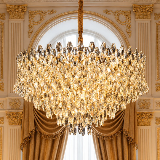 Crystal Chandelier MONARCH Regalis 19xE14, Διάμετρος 80cm, Ύψος 50cm, Γυαλιστερό Χρυσό, Ρυθμιζόμενο Ύψος, Κομψή σχεδίαση