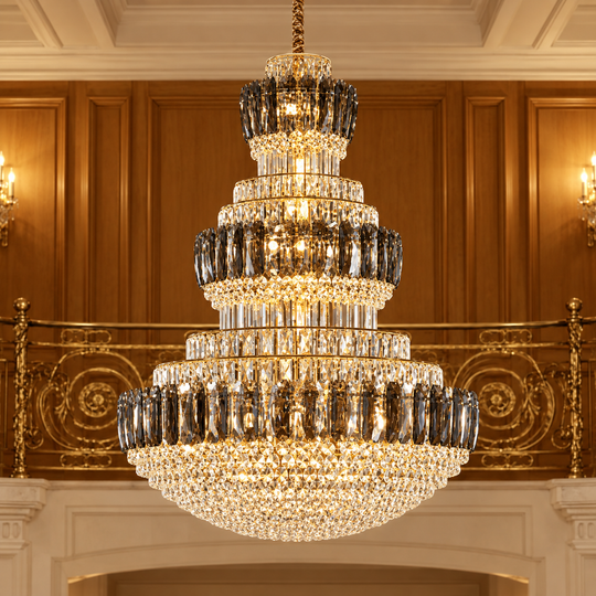 VELIOR Grande Crystal Chandelier 49xE14, D120 cm, Χρυσό, Ρυθμιζόμενο Ύψος, Μέταλλο και Κρύσταλλο