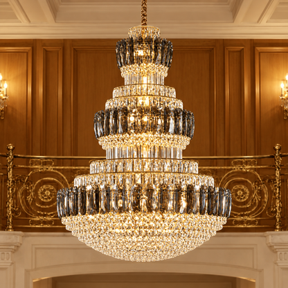VELIOR Grande Crystal Chandelier 49xE14, D120 cm, Χρυσό, Ρυθμιζόμενο Ύψος, Μέταλλο και Κρύσταλλο