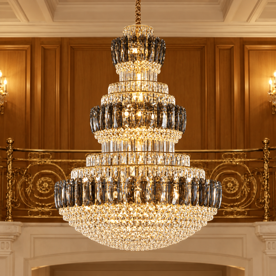 VELIOR Grande Crystal Chandelier 49xE14, D120 cm, Χρυσό, Ρυθμιζόμενο Ύψος, Μέταλλο και Κρύσταλλο