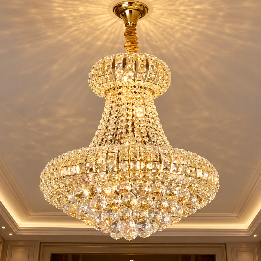Crystal Chandelier CASTRUM Magno 11xE14, D60 cm, Χρυσό, Ρυθμιζόμενο Ύψος, Μέταλλο και Κρύσταλλο
