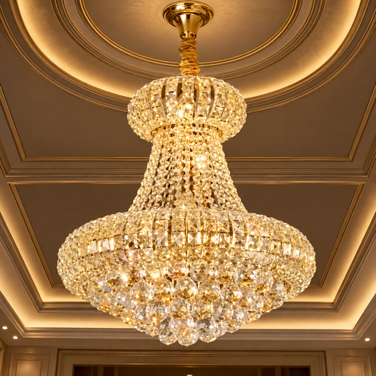 Crystal Chandelier CASTRUM Eleganza 9xE14, D50 cm, Χρυσό, Ρυθμιζόμενο Ύψος, Μέταλλο και Κρύσταλλο