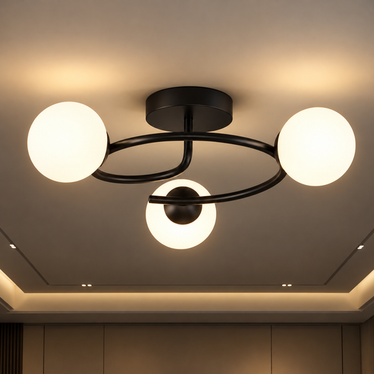 LED και κρυστάλλινος πολυέλαιος ORBIT, 66cm, 3xE27, Σφαίρες, Μαύρο