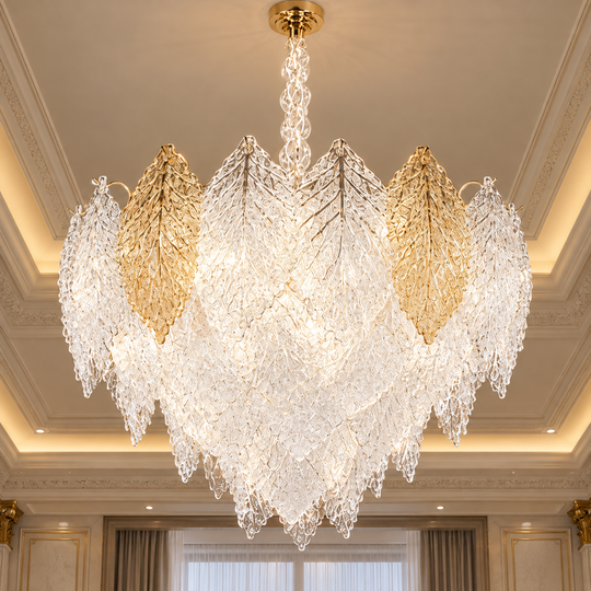 Crystal Chandelier LACE Eleganza 9xE14, Διάμετρος 50cm, Ύψος 36cm, Γυαλιστερό Χρυσό, Ρυθμιζόμενο Ύψος, Κομψή σχεδίαση