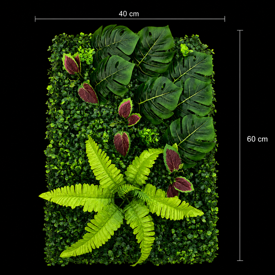 Τεχνητό φυτό Living Fence Panel Mix Monstera, 40 x 60 cm, Πράσινο