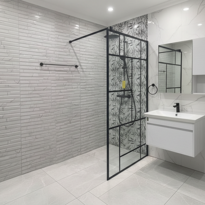 Οθόνη ντους MANITOBA Walk-In, 80x195cm, μέταλλο και γυαλί, διάφανη και μαύρη