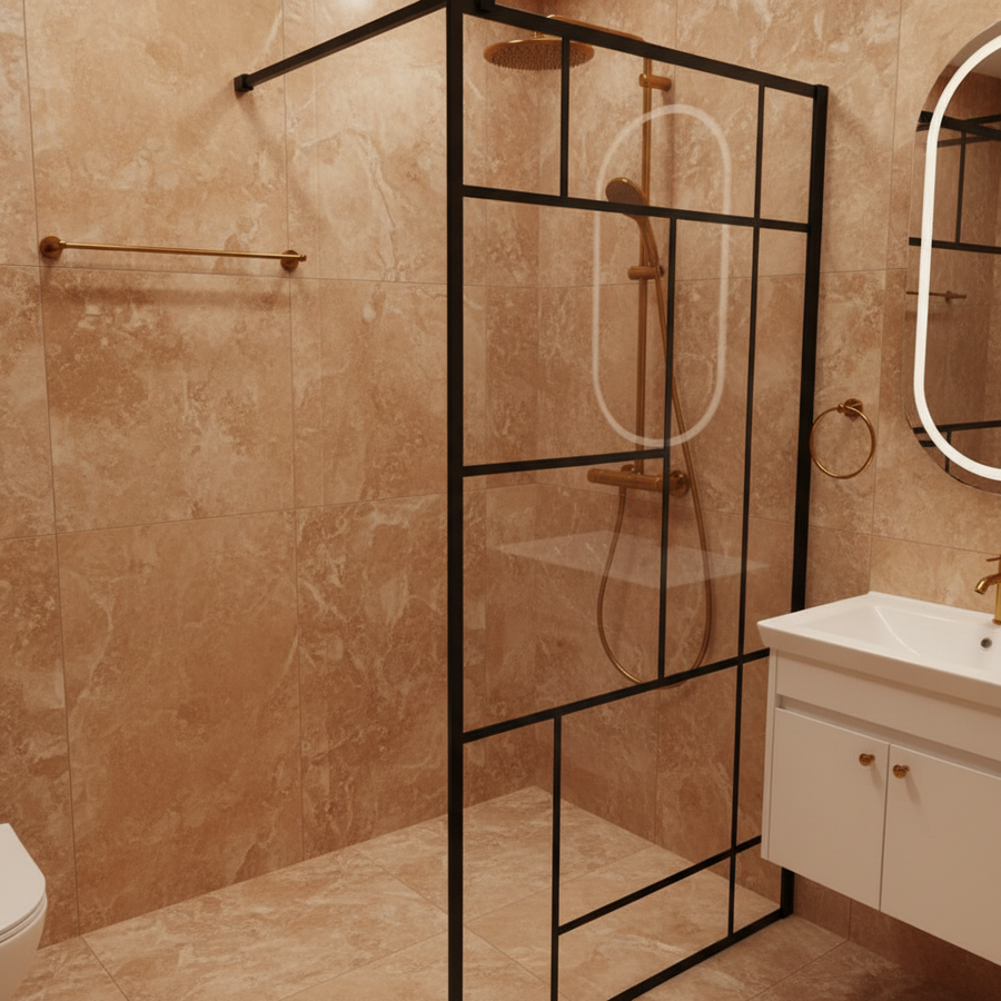 Οθόνη ντους MANITOBA Walk-In, 90x195cm, μέταλλο και γυαλί, διάφανη και μαύρη