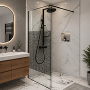 SASKATON Οθόνη ντους Walk-In, 70x195cm, Γυαλί εμπριμέ, Ασφαλές, 8 mm, Ανθεκτικό μεταλλικό προφίλ 4,5cm, Διαφανές και Μαύρο