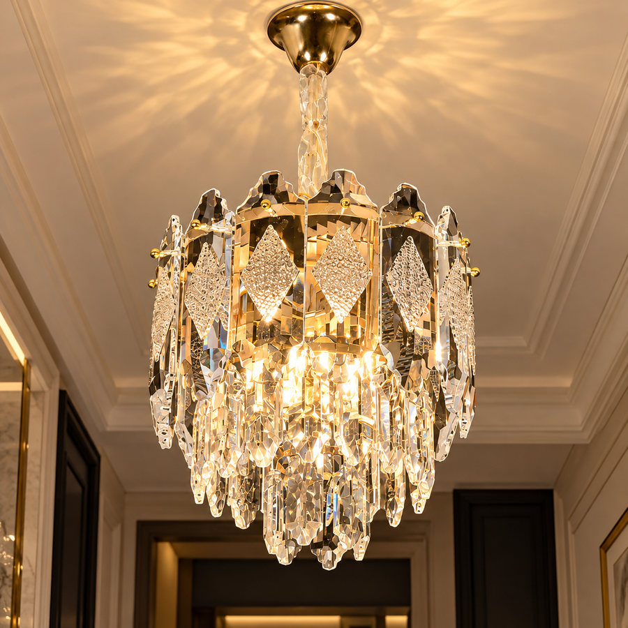 Crystal Chandelier VELVET Petito, 3xE14, D30 cm, Χρυσό, Ρυθμιζόμενο Ύψος, Μέταλλο και Κρύσταλλο