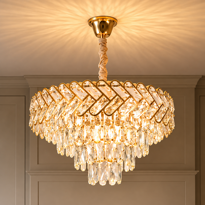 Crystal Chandelier VECTOR Eleganza 8xE14, Διάμετρος 48cm, Γυαλιστερό Χρυσό, Ρυθμιζόμενο Ύψος, Μέταλλο και Κρύσταλλο