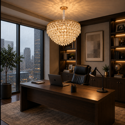 ERDENET Nobile Crystal Chandelier, 5xE14, Διάμετρος 40 cm, Μέταλλο και Κρύσταλλο, Γυαλιστερό χρυσό, Ρυθμιζόμενο ύψος