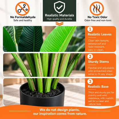 Τεχνητό φυτό Τύπος Strelitzia Nicolai (Bird of Paradise), 150 cm, 10 φύλλα, Πράσινο