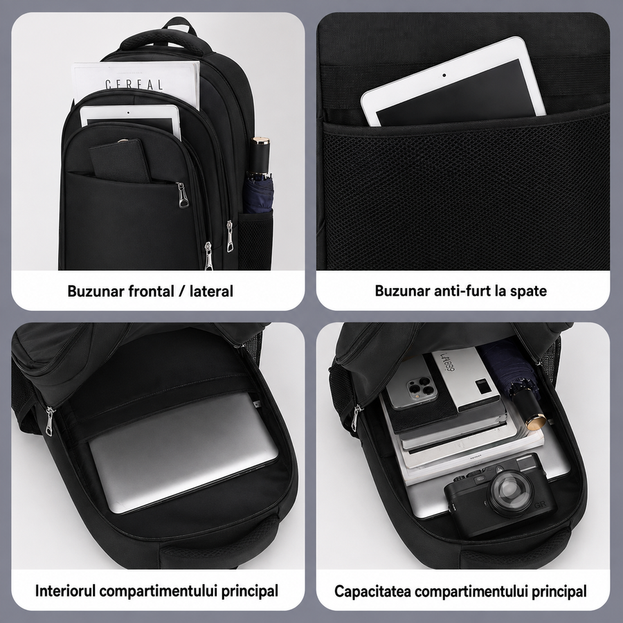 KANGIQLINIQ Travel Business Backpack, 47x33x15 cm, Oxford, Ασπρόμαυρο