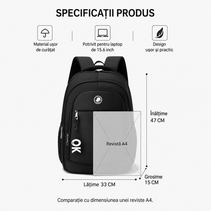 KANGIQLINIQ Travel Business Backpack, 47x33x15 cm, Oxford, Μαύρο και Πράσινο