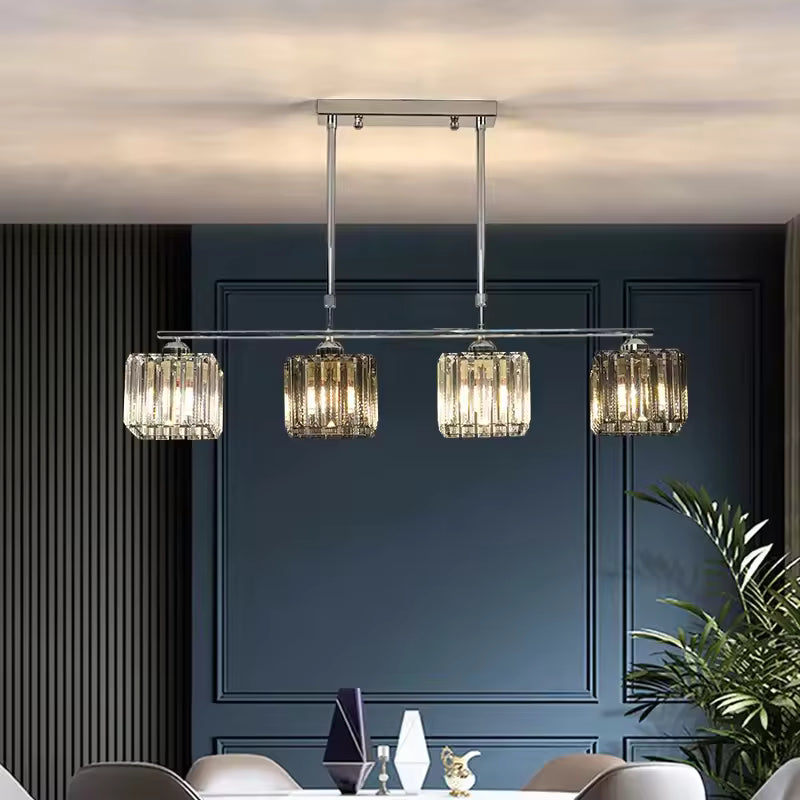 Classic Modern Georgian Chandelier, LC116/4, 4x E27, Chrome and Grey Glass, Metal and Crystal, Shade Classic Chandeliers Προεπιλεγμένος τίτλος Alessandro Design