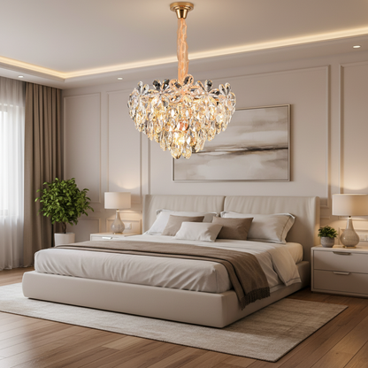 Crystal Chandelier, Elegance 7xE14, Διάμετρος 40cm, Shiny Gold, Ρυθμιζόμενο ύψος, Metal and Crystal Crystal Chandeliers Προεπιλεγμένος τίτλος Alessandro Design