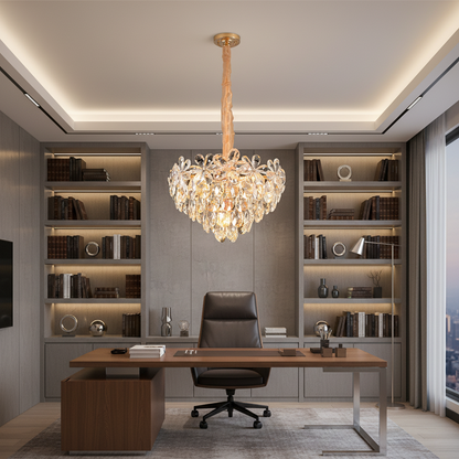 Κρυστάλλινος πολυέλαιος, Elegance 7xE14, Διάμετρος 40cm, Γυαλιστερό χρυσό, Ρυθμιζόμενο ύψος, Μέταλλο και Κρύσταλλο