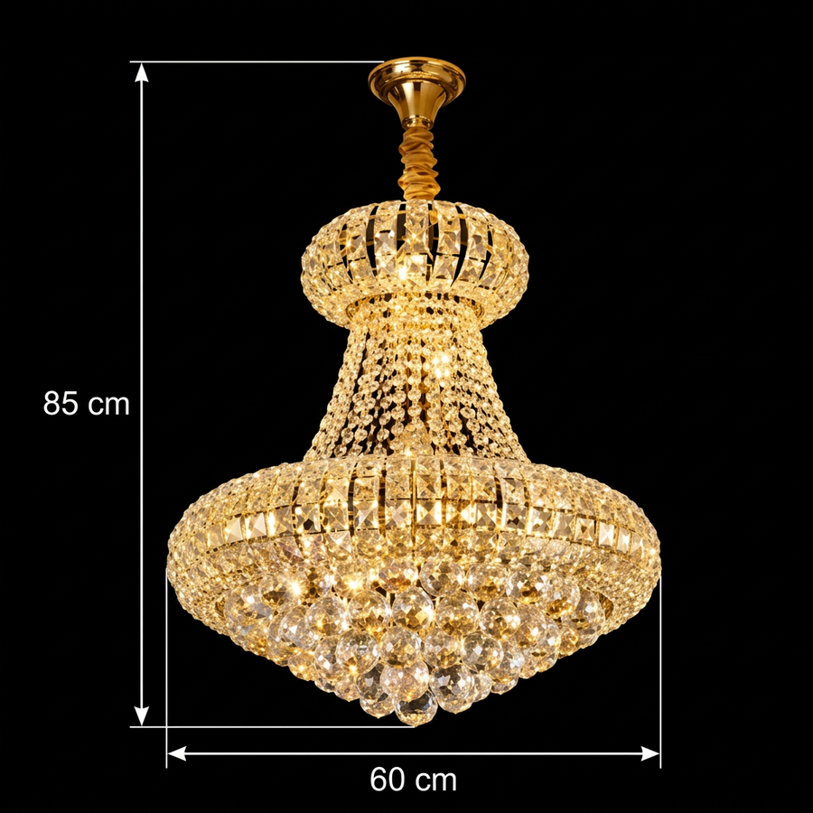 Crystal Chandelier CASTRUM Magno 11xE14, D60 cm, Χρυσό, Ρυθμιζόμενο Ύψος, Μέταλλο και Κρύσταλλο