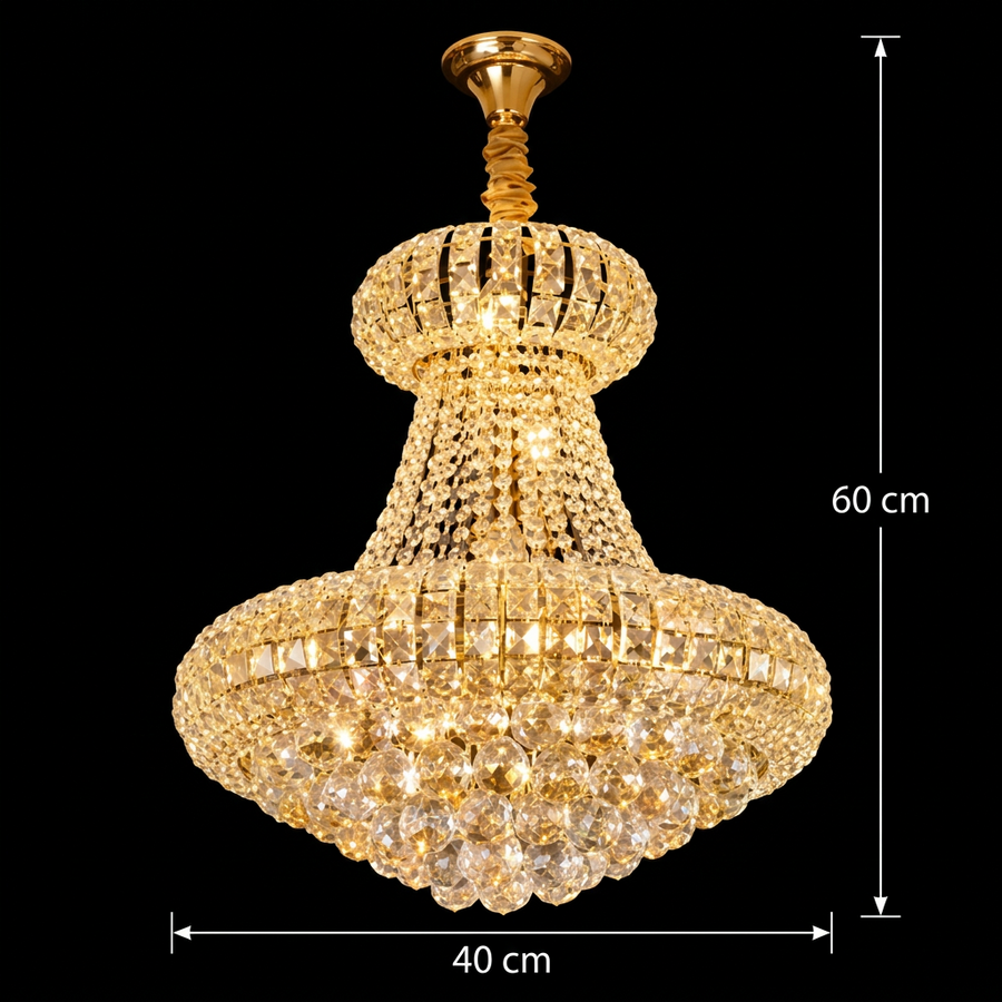 Crystal Chandelier CASTRUM Nobile 5xE14, D40 cm, Χρυσό, Ρυθμιζόμενο Ύψος, Μέταλλο και Κρύσταλλο