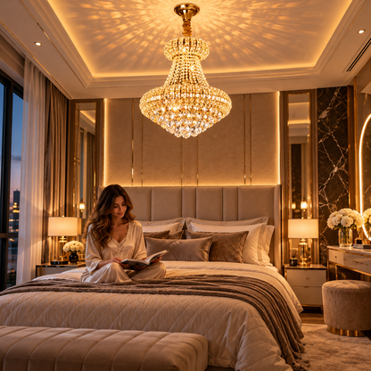 Crystal Chandelier CASTRUM Nobile 5xE14, D40 cm, Χρυσό, Ρυθμιζόμενο Ύψος, Μέταλλο και Κρύσταλλο