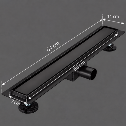 Υδρορροή δαπέδου Τύπος Σιφόνι 7 x 60 cm, Ανοξείδωτο 304, Μαύρο