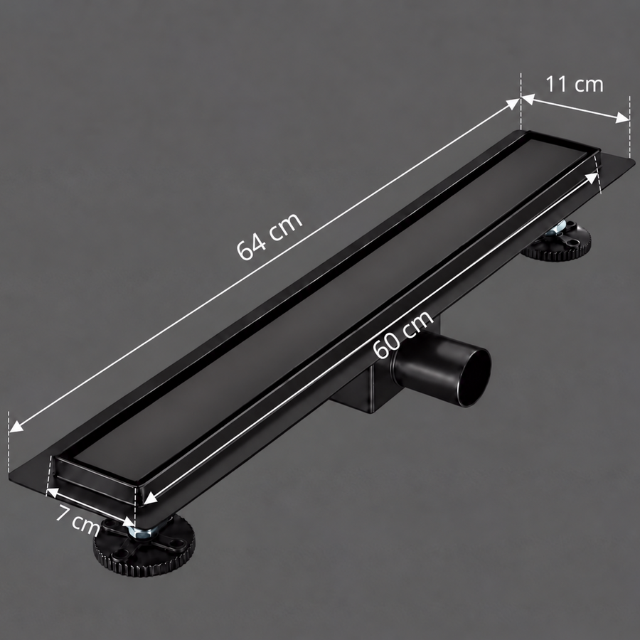 Υδρορροή δαπέδου Τύπος Σιφόνι 7 x 60 cm, Ανοξείδωτο 304, Μαύρο
