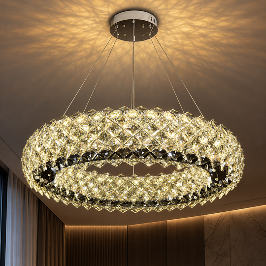 Κρυστάλλινος πολυέλαιος KALTO Regalis, Διάμετρος 75cm, 112W, Κρύο/Ζεστό/Ουδέτερο φως, Ρυθμιζόμενο ύψος, Μέταλλο και Κρύσταλλο, Γυαλιστερό χρώμιο