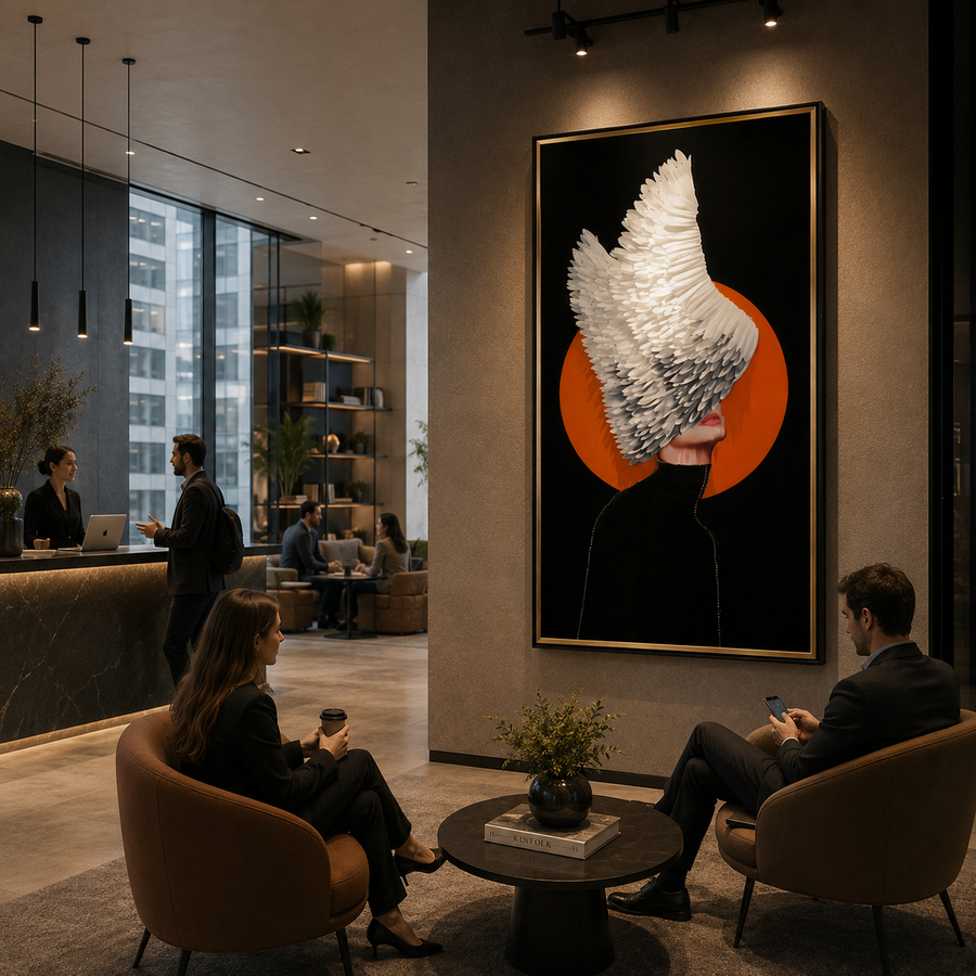 Διακοσμητική ζωγραφική Wings of Light, 80 x 160 cm, γυαλί και MDF