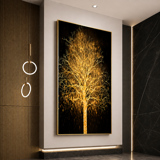 Διακοσμητικός πίνακας με φωτισμό LED Golden Tree, 60 x 120 cm, 24W, Neutral Light, κράμα αλουμινίου και MDF