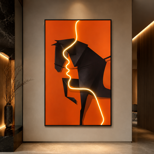 Διακοσμητικός πίνακας με φωτισμό LED The Fire Horse, 60 x 80 cm, 24W, Neutral Light, κράμα αλουμινίου και MDF