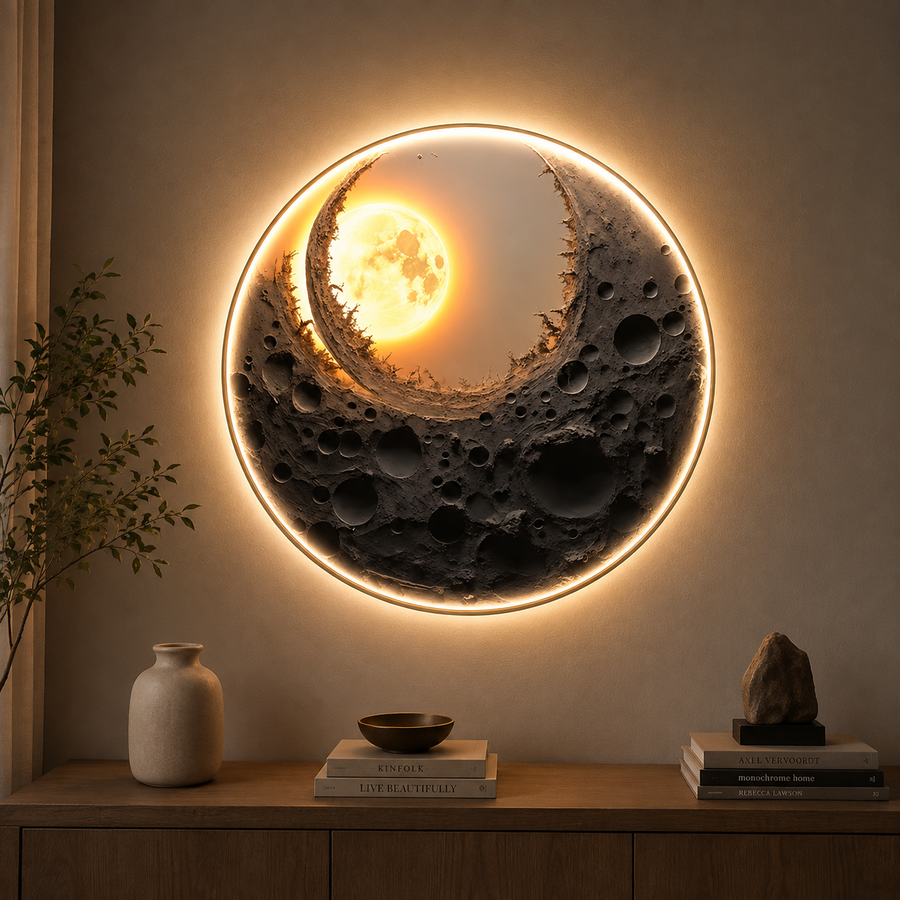 Διακοσμητικός πίνακας με φωτισμό Golden Eclipse LED, Διάμετρος 80 cm, 24W, Neutral Light, κράμα αλουμινίου και MDF