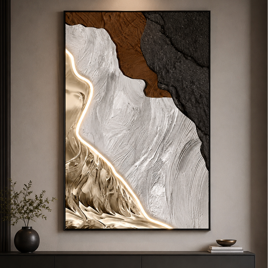 Διακοσμητικός πίνακας με φωτισμό LED River of Gold, 80 x 120 cm, 24W, Neutral Light, κράμα αλουμινίου και MDF