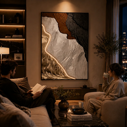 Διακοσμητικός πίνακας με φωτισμό LED River of Gold, 80 x 120 cm, 24W, Neutral Light, κράμα αλουμινίου και MDF