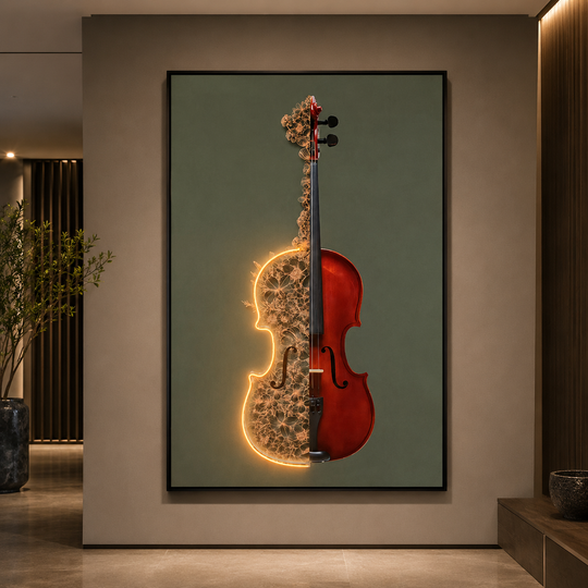 Διακοσμητικός πίνακας με φωτισμό LED The Violin in Flower, 60 x 80 cm, 24W, Neutral Light, κράμα αλουμινίου και MDF