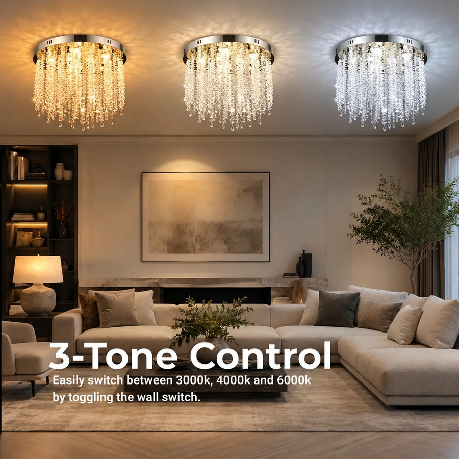Crystal LED Chandelier LLC215/400WH Στρογγυλός, 22W, Δροσερό/Ζεστό/Ουδέτερο φως, Κρύσταλλο, Χρυσό