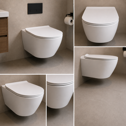 NUNAVUT Κρεμαστή Τουαλέτα χωρίς πλαίσιο, Οριζόντια Αποχέτευση (P-Trap) 18 cm, 49x36x31 cm, Λευκό