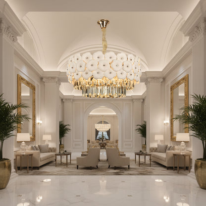 Crystal Chandelier PETAL Eleganza 9xE14, D50 cm, Gold, Ρυθμιζόμενο ύψος, Μεταλλικοί και Κρυστάλλινοι Πολυέλαιοι Προεπιλεγμένος Τίτλος Alessandro Design