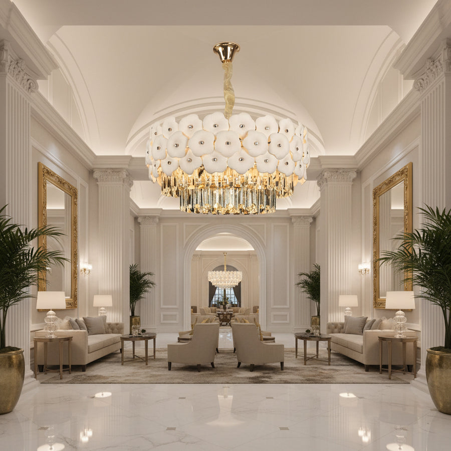 Crystal Chandelier PETAL Eleganza 9xE14, D50 cm, Gold, Ρυθμιζόμενο ύψος, Μεταλλικοί και Κρυστάλλινοι Πολυέλαιοι Προεπιλεγμένος Τίτλος Alessandro Design