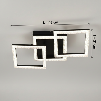 Πολυέλαιος LED με τηλεχειριστήριο GEO 43W, 3 Τετράγωνα, Κρύο/Ζεστό/Ουδέτερο φως, Ρυθμιζόμενο, Μεταλλικό και Ακρυλικό, Μαύρο