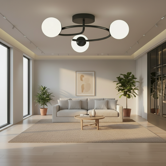 LED και κρυστάλλινος πολυέλαιος ORBIT, 66cm, 3xE27, Σφαίρες, Μαύρο
