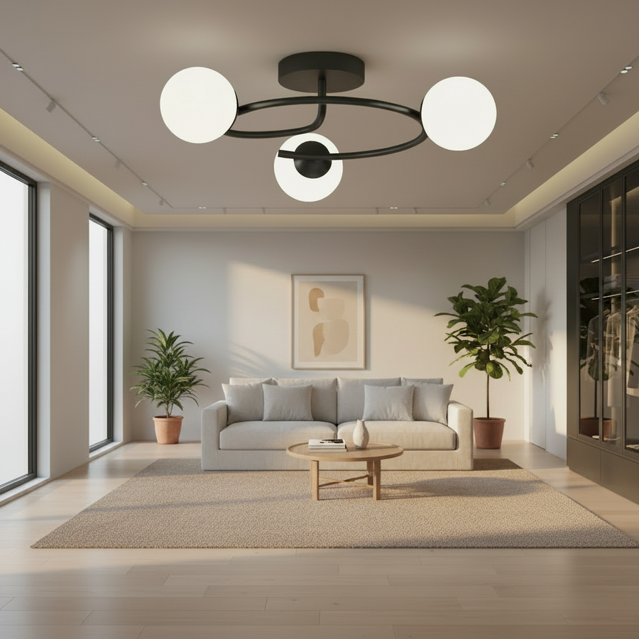 LED και κρυστάλλινος πολυέλαιος ORBIT, 66cm, 3xE27, Σφαίρες, Μαύρο