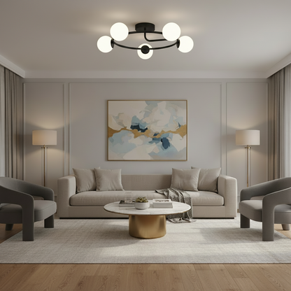 LED και κρυστάλλινος πολυέλαιος ORBIT, 72cm, 5xE27, Σφαίρες, Μαύρο