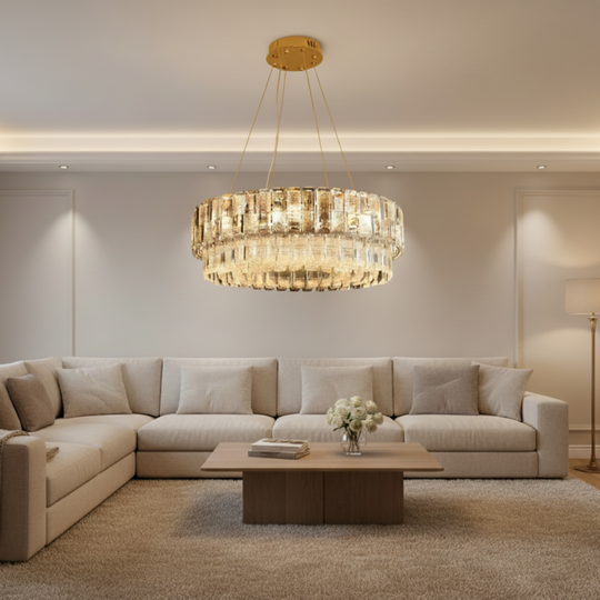 Κρυστάλλινος Πολυέλαιος ELYSIAN Eleganza 7xE14, D50 cm, Χρυσός, Ρυθμιζόμενο Ύψος, Μέταλλο και Κρύσταλλο