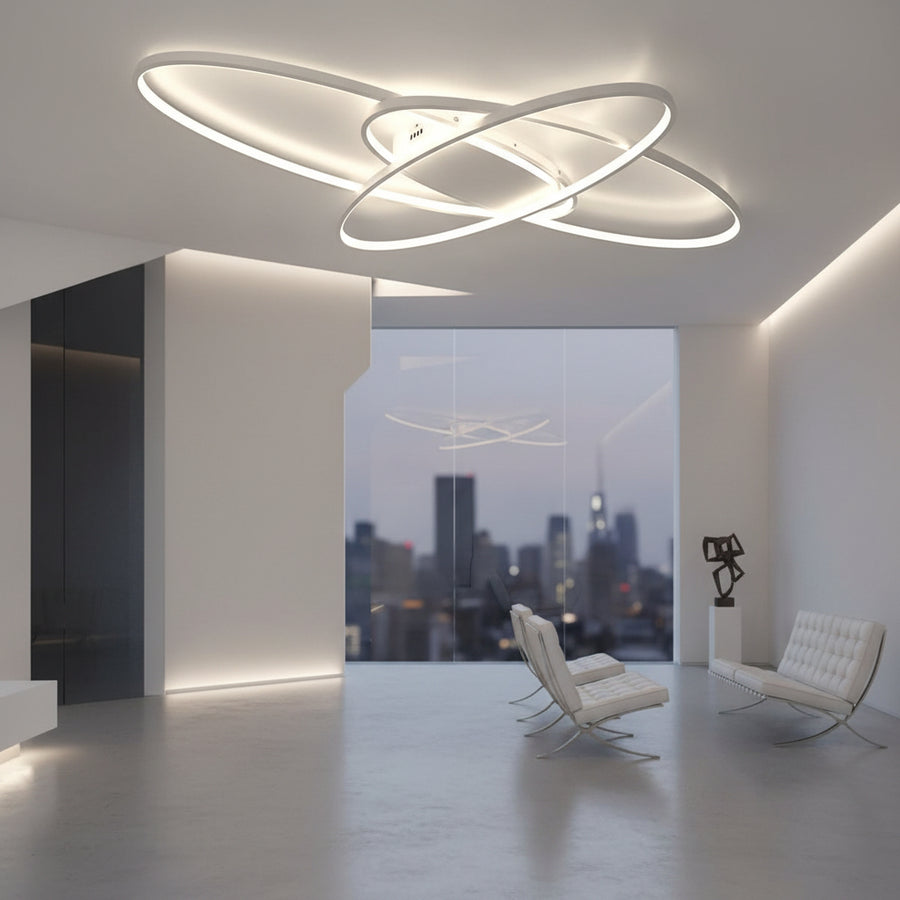 Πολυέλαιος LED με τηλεχειριστήριο COSMEE 84W, 3 πέταλα, κρύο/θερμό/ουδέτερο φως, ρυθμιζόμενο, λευκό, μέταλλο και ακρυλικό