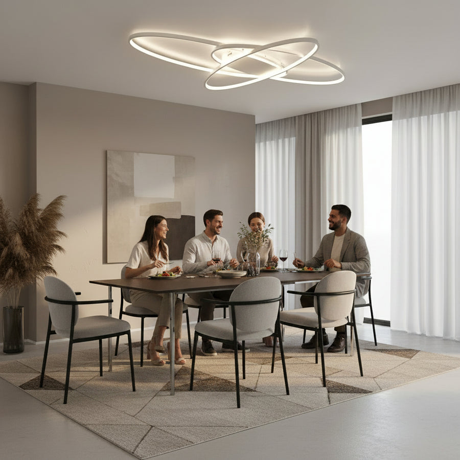 Πολυέλαιος LED με τηλεχειριστήριο COSMEE 84W, 3 πέταλα, κρύο/θερμό/ουδέτερο φως, ρυθμιζόμενο, λευκό, μέταλλο και ακρυλικό